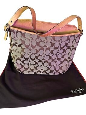 Vintage AUTHENTIC Coach Brown Signature Canvas Shoulder Bag with Tan Trim